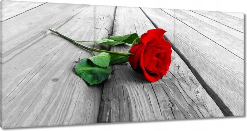 Vászonkép 120x60 Vörös rózsa a deszkákon