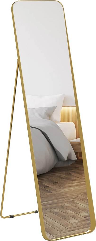 HOMCOM Teljes Tested Tükör 160 x 40 cm Karcsúsító Álló Tükör Fém Kerettel és Ütésálló Üveggel, Álló, Dőlő Tükör Nappaliba, Hálószobába, Előszobába, Ar