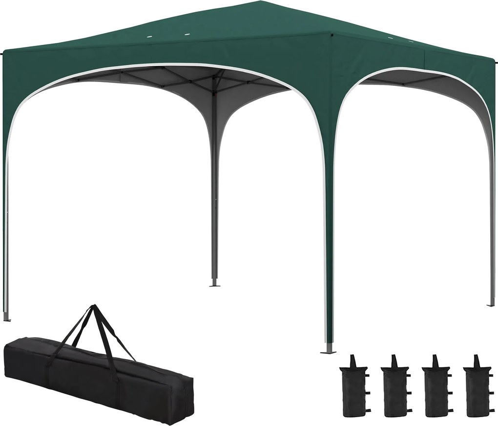 Outsunny Pop-up Kerti Pavilon 6-9 Fő Részére, 3x3m Összecsukható Pavilon Állítható Magassággal és Hordtáskával, Fém Váz Kötéllel, Cövekkel és Homokzsá