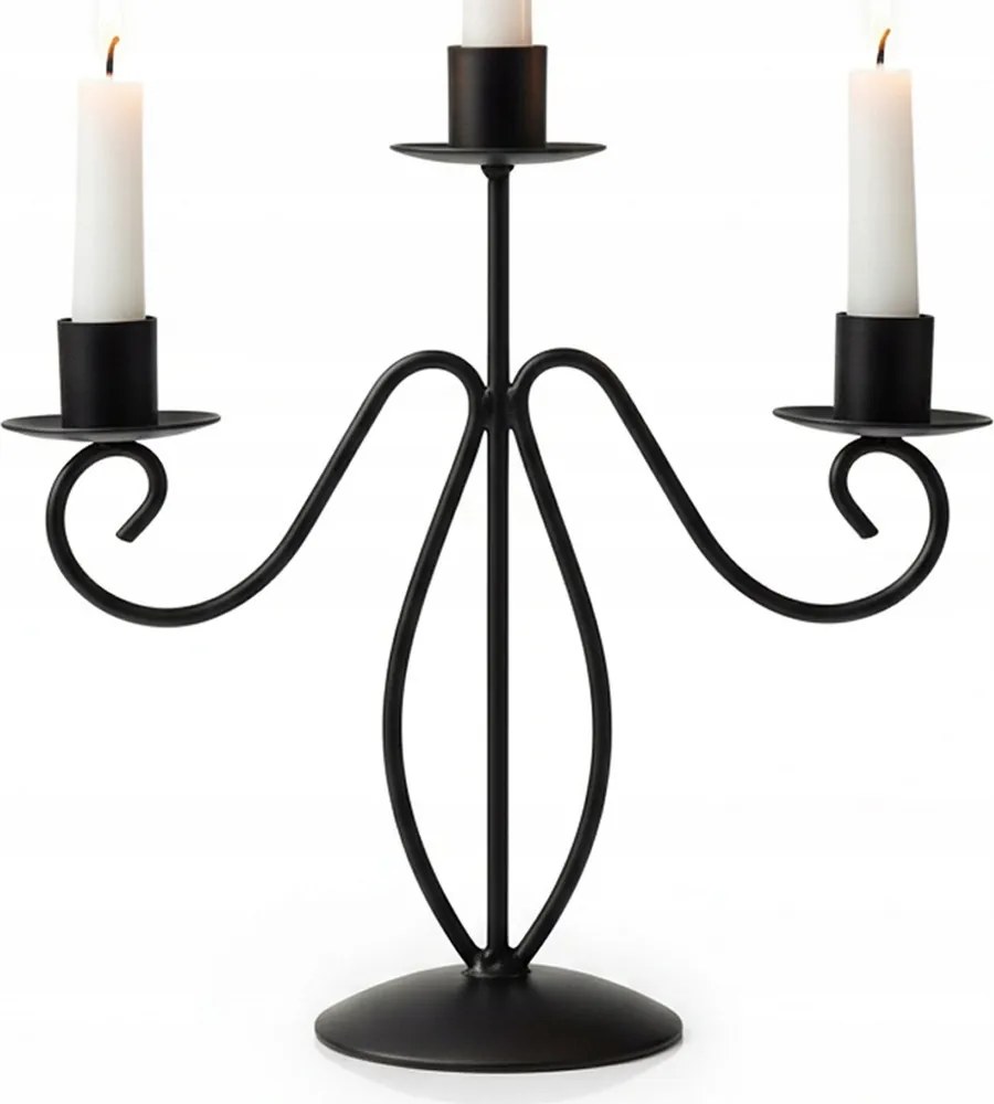 Gyertyatartó Kandeláber Fekete Fém Állvány 3 karos Gyertyatartó Asztal