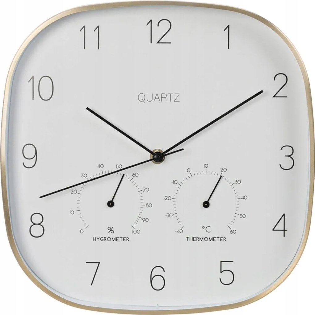 Falióra hőmérővel és higrométerrel 28,5cm Arany Fehér Függő