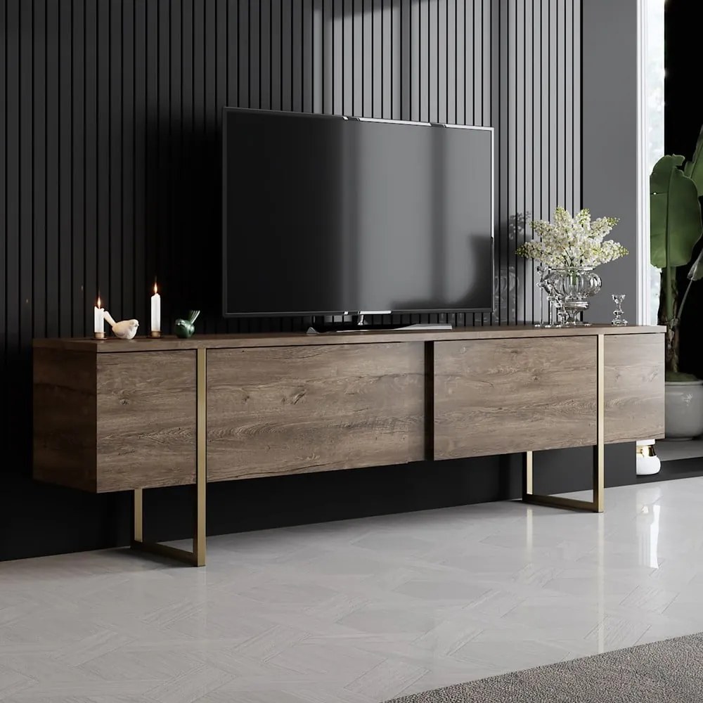Natúr színű TV-állvány diófa dekorral 180x30 cm Luxe – Kalune Design