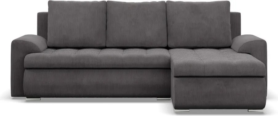 Tokio sarokkanapé, 2 ágyneműtartóval, kordbársony, jobboldali, szürke