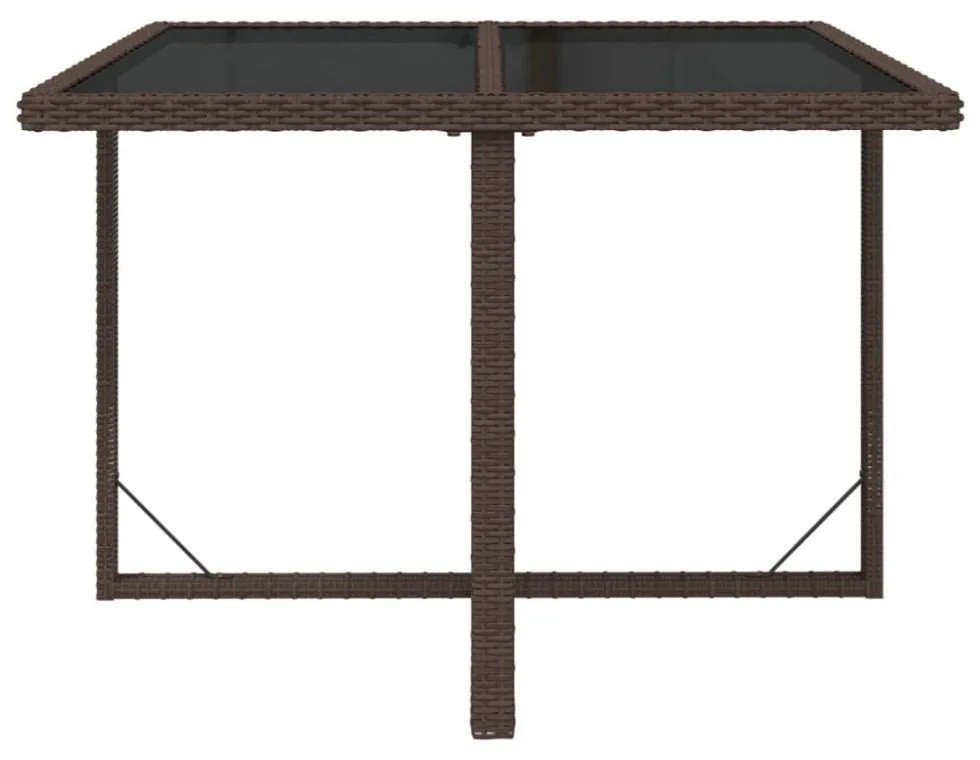 barna polyrattan és üveg kerti asztal 109 x 107 x 74 cm