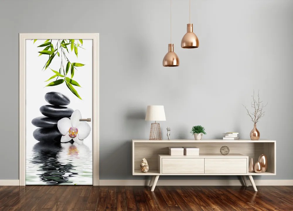 Poszter tapéta ajtóra Orchidea és kövek 75x205 cm