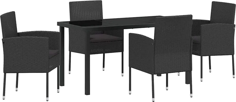 vidaXL Kert étkező szett párnával 5 pcs Fekete polirattan