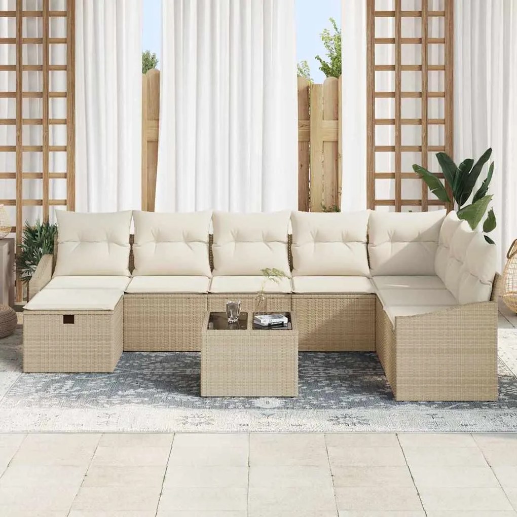 Kerti Kanapé Szett 9 pcs Bézs 55 x 62 x 69 cm Poli rattan