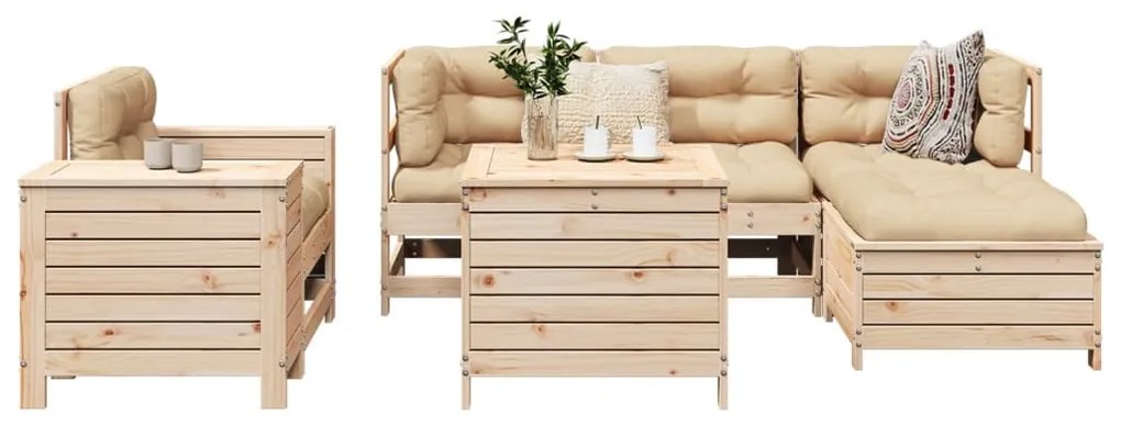 vidaXL 7 részes tömör fenyőfa kerti kanapészett