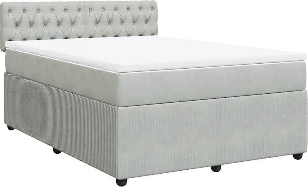 vidaXL világosszürke bársony rugós ágy matraccal 140x190 cm