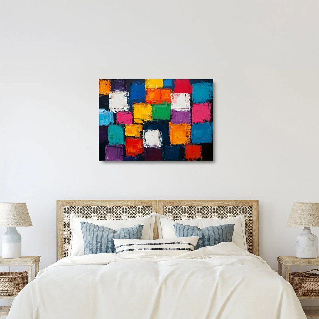 Üveg kép - Színes négyzetek festménye (70x50 cm)