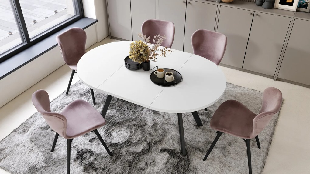 Mazzoni ALMO Fehér Matt/fekete lábak - BŐVÍTHETŐ KEREK ASZTAL Y ALAKÚ LÁBAKKAL LOFT/IPARI STÍLUSÚ NAPPALIBA/ÉTKEZŐBE