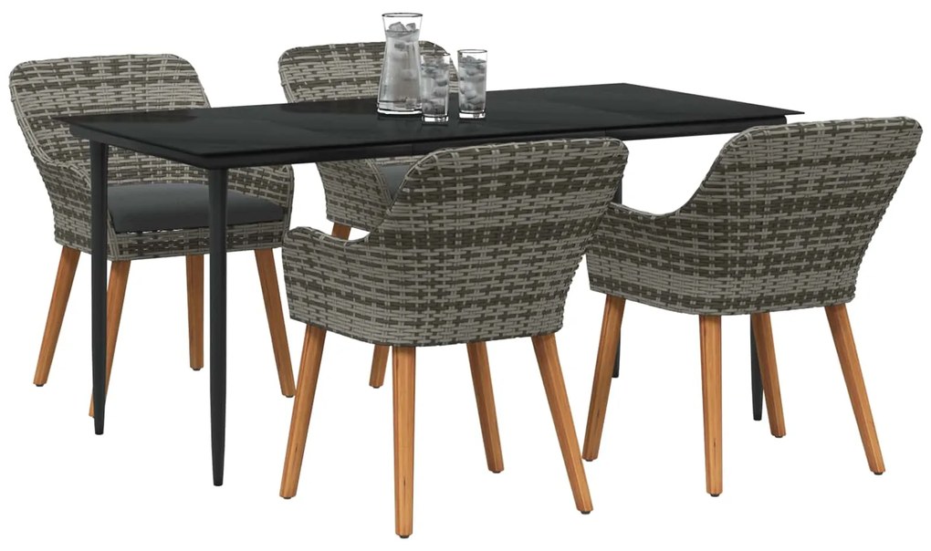 vidaXL Kert étkező szett párnával 5 pcs Szürke polirattan