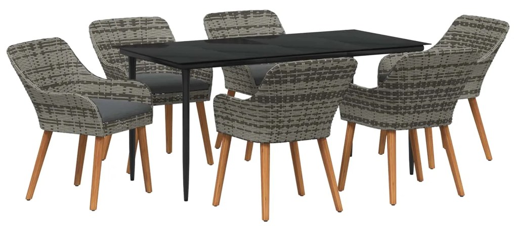 vidaXL Kert étkező szett párnával 7 pcs Szürke polirattan