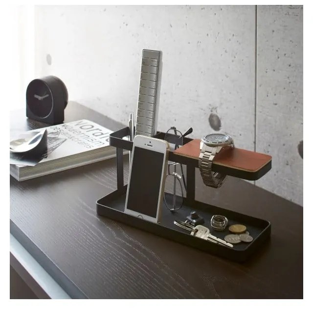 Tower Desk Bar fekete multifunkciós állvány bükkfa részletekkel - YAMAZAKI