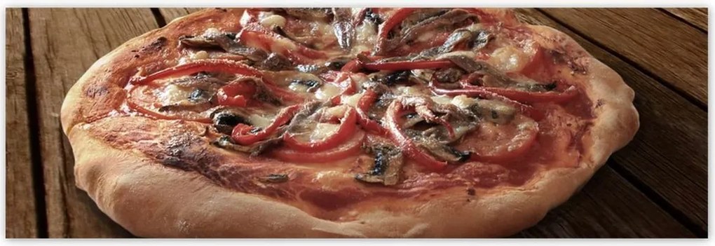 Poszterek 200x66 Pizza a fa asztalon