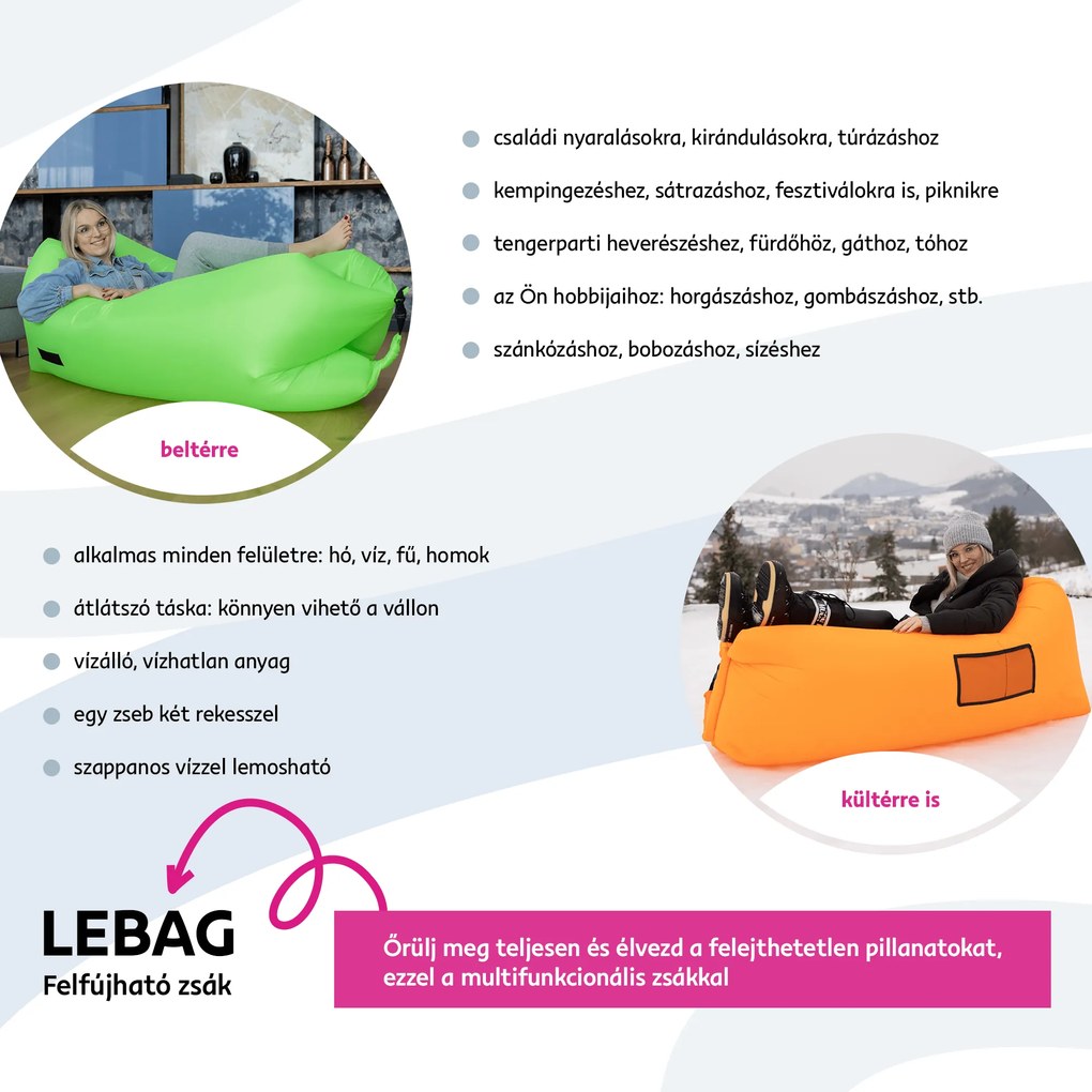 Felfújható babzsák/lazy bag, narancssárga, LEBAG