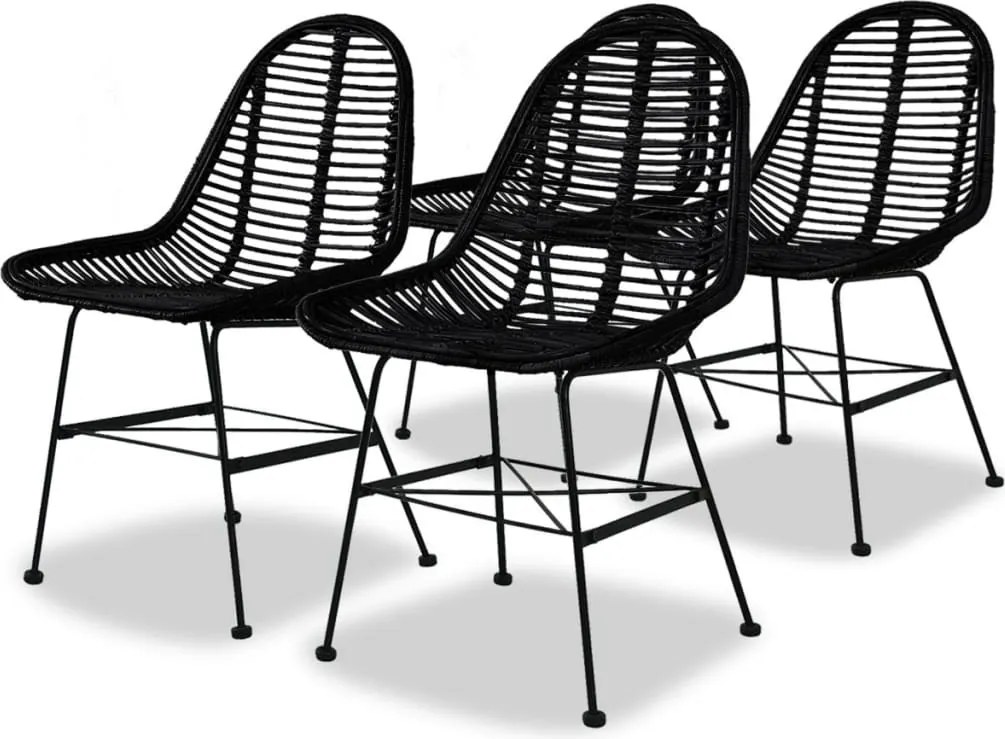 vidaXL 4 db fekete természetes rattan étkezőszék