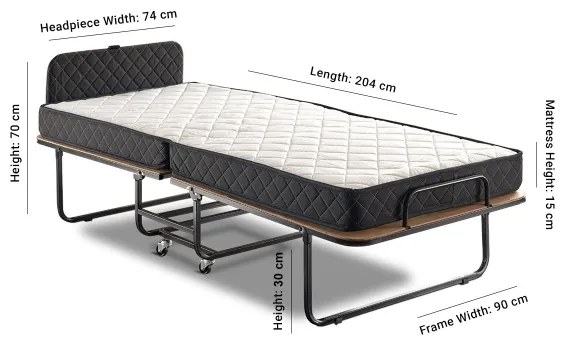 Összecsukható fém egyszemélyes ágy matraccal HERON 90x204 cm fehér