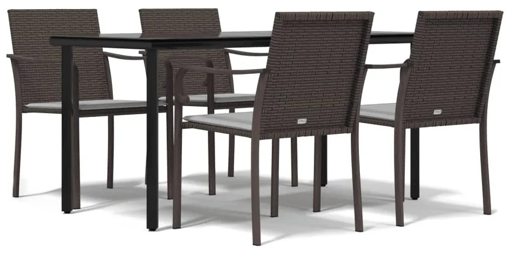 5 részes polyrattan és acél kerti étkezőgarnitúra párnával