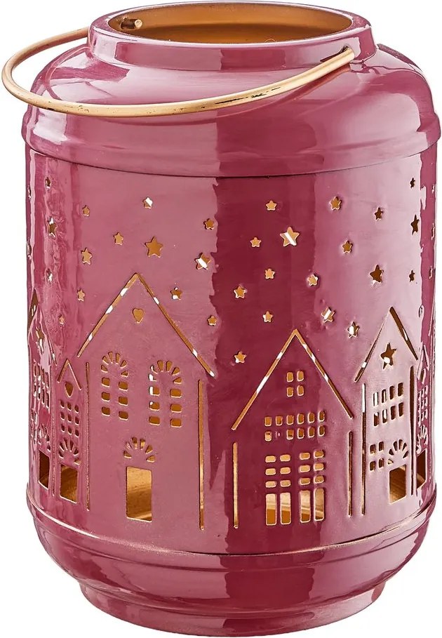 COZY HOME fém lámpás 23 cm, bordó