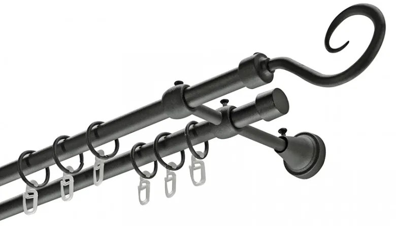 Siera horog kétsoros fém karnis szett fekete 300 cm