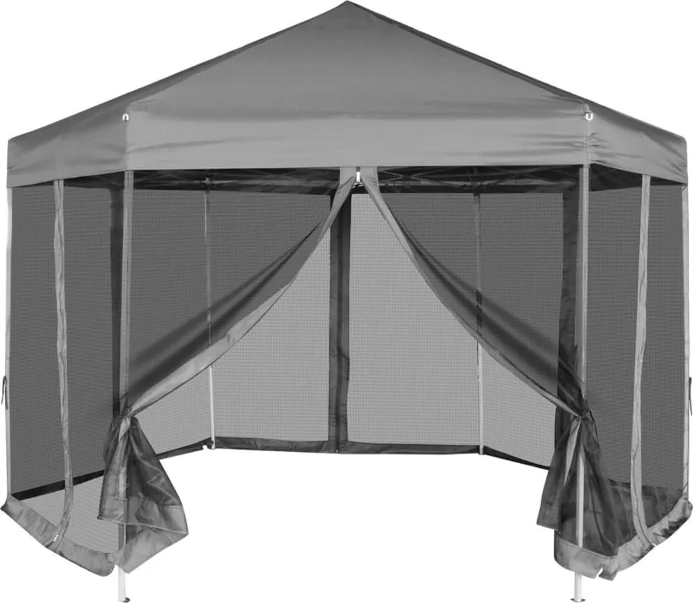 vidaXL szürke hatszögletű felugró pavilon 6 oldalfallal 3,6 x 3,1 m