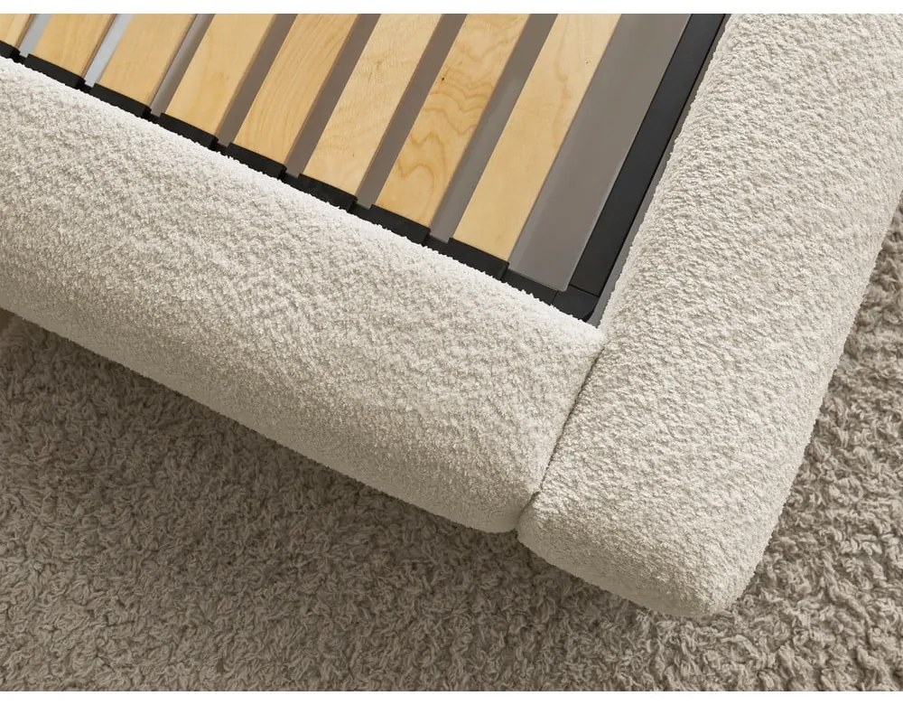 Bézs kárpitozott ágyneműtartós franciaágy ágyráccsal 140x190 cm Orlane – Bobochic Paris