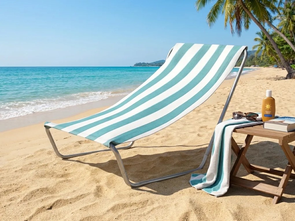 Összecsukható tengerparti napozóágy SAND, türkiz csíkos