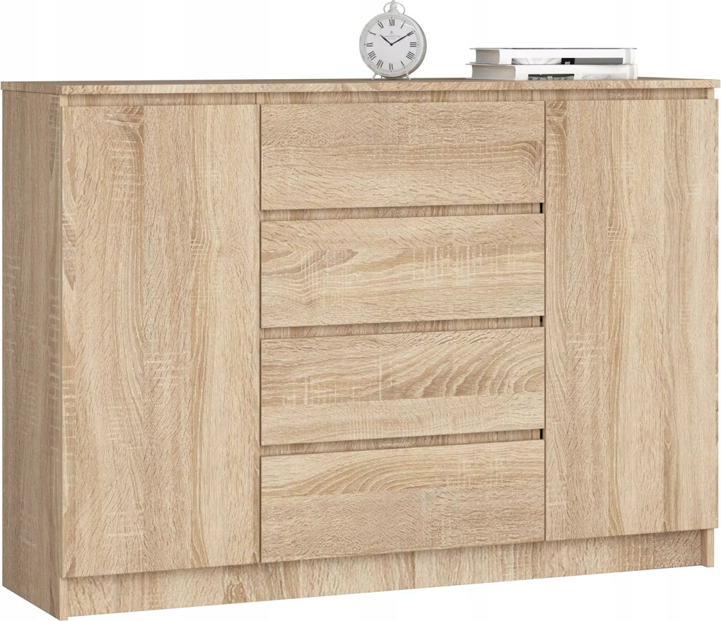 Komód szekrény K140 2 ajtós 4 fiókos sonoma tölgy Akd