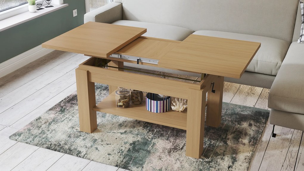 Mazzoni ASTORIA Oasis Tölgy - NYITHATÓ/MAGASÍTHATÓ DOHÁNYZÓASZTAL POLCOS ÉTKEZŐASZTAL ÉS DOHÁNYZÓASZTAL EGYBEN