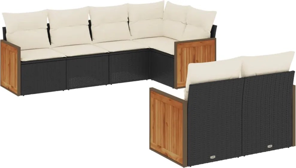 vidaXL 7 részes fekete polyrattan kerti ülőgarnitúra párnával