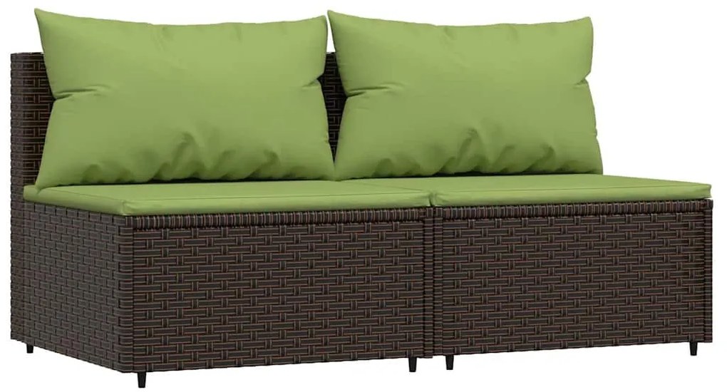 2 db barna polyrattan kerti középső kanapé párnával