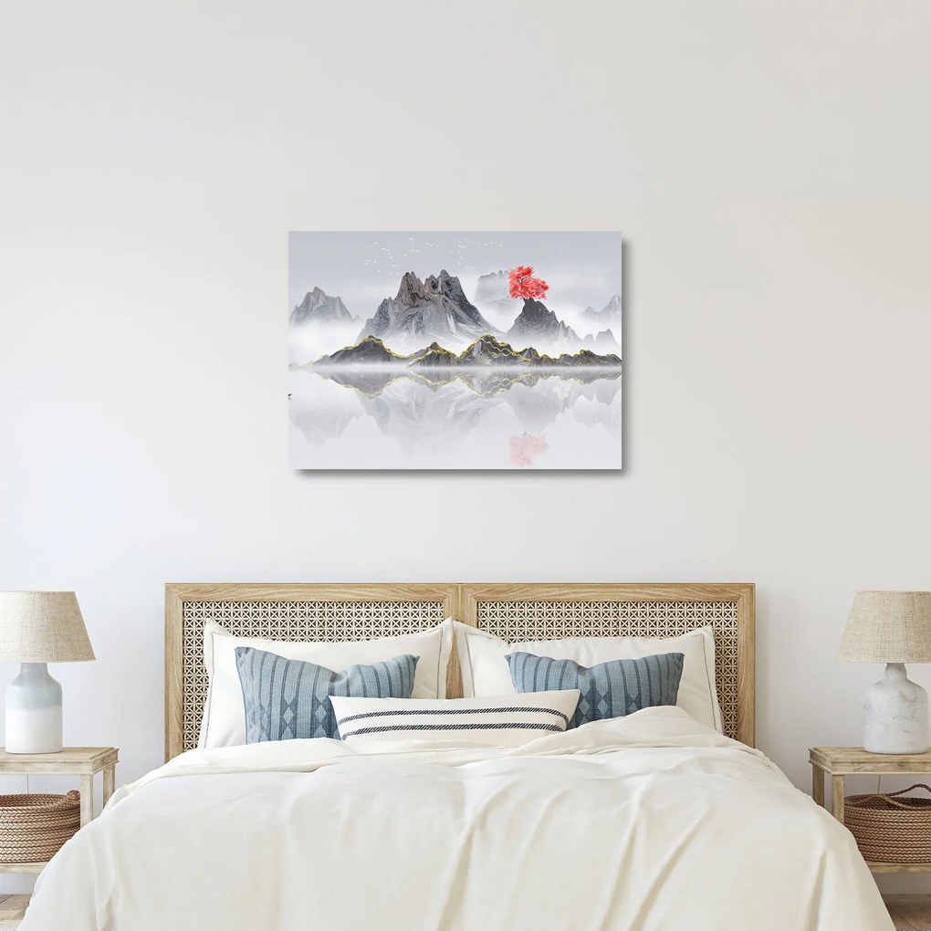 Kép - Hegyek a ködben (üvegen) (70x50 cm)
