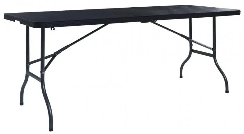 Fekete HDPE rattan szerű összecsukható kerti asztal 180x75x72cm