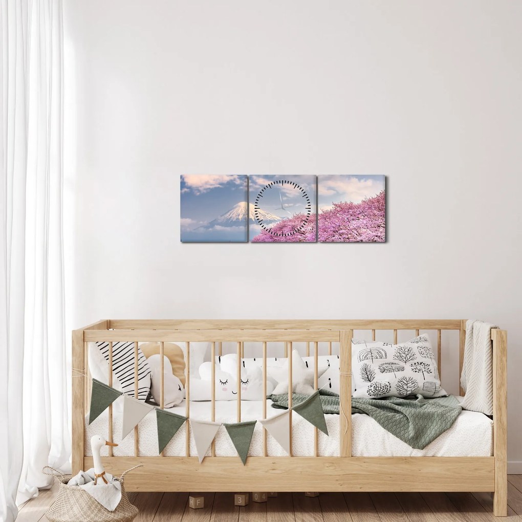Kép - Japán tavaszi táj (órával) (90x30 cm)