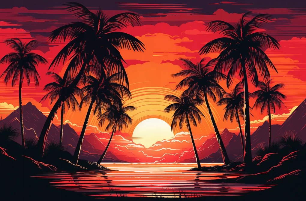 Poszter 91,5x60cm Pálmafák a lagúnánál