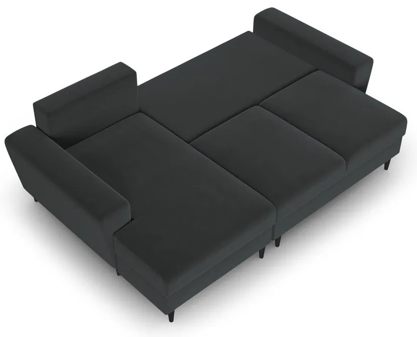 Sötétszürke bársony kinyitható tárolóhelyes sarokkanapé (bal oldali-heverő résszel) Kyoto – Cosmopolitan Design