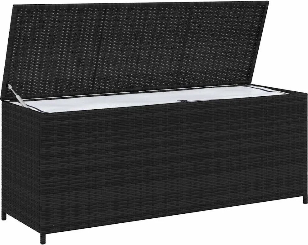 Fekete Polyrattan Kerti Tárolóláda 150 X 50 X 60 Cm