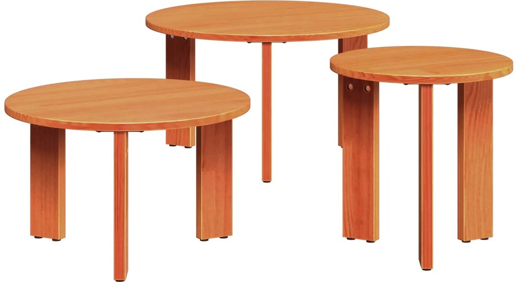vidaXL Dohányzóasztal 3 pcs Faggyú barna Tömör fenyőfa
