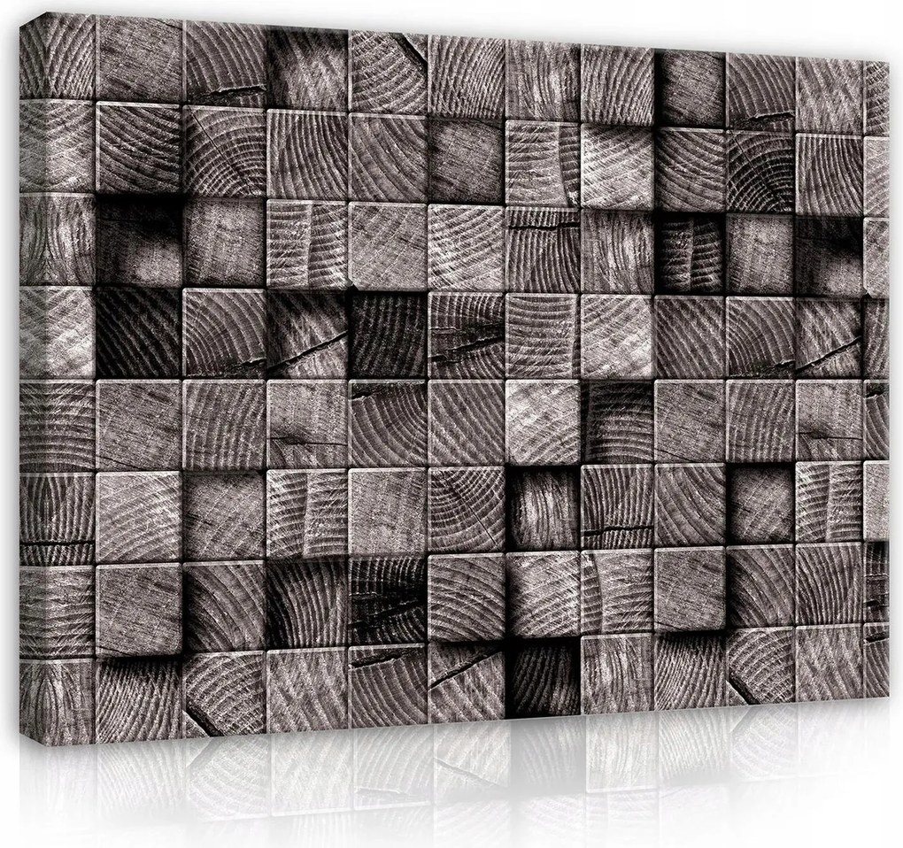Vászonkép falikép szürke négyzet mozaik fa 75x100