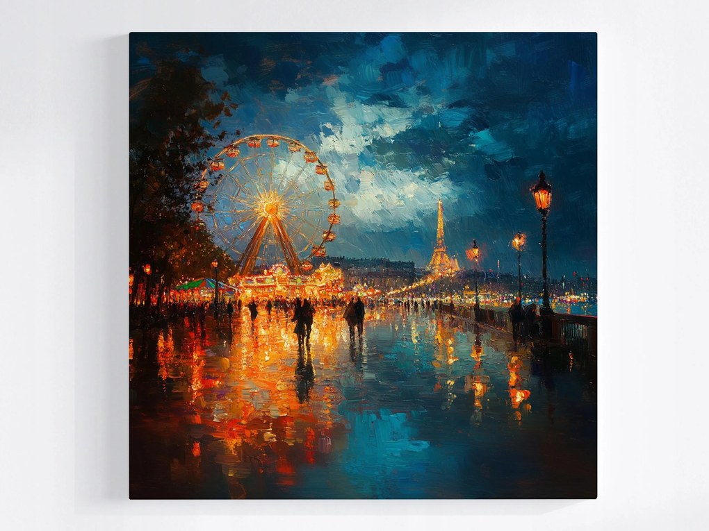 Vászonkép Canvas Város Párizs Éjszaka Lunapark Óriáskerék 40x40