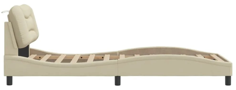 krémszínű szövet ágykeret LED-ekkel matrac nélkül 90x200 cm