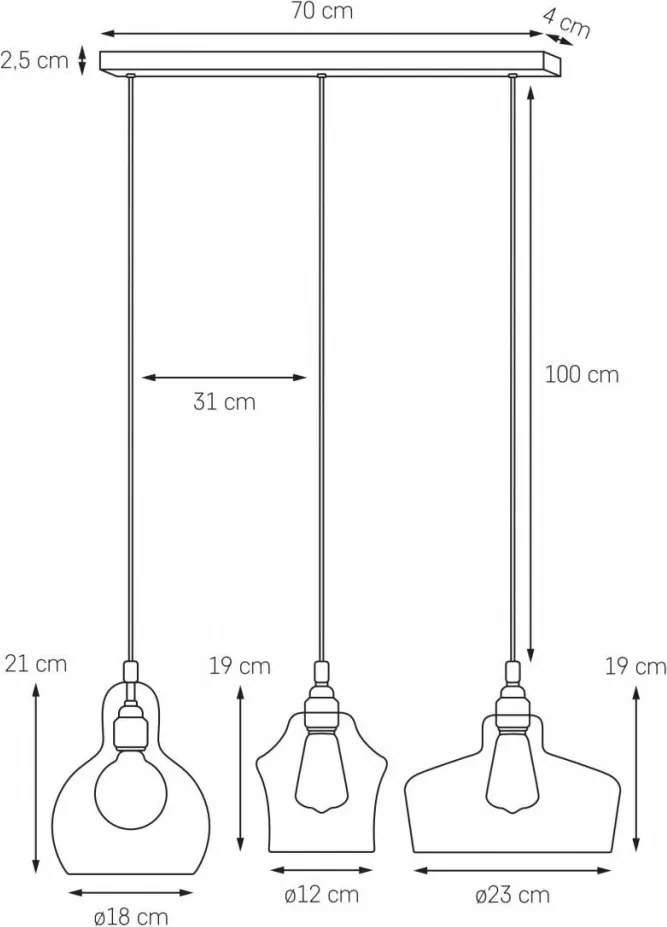 KASPA 10521309 LONGIS Többágú Függesztett Lámpa Króm, Átlátszó E27 IP20