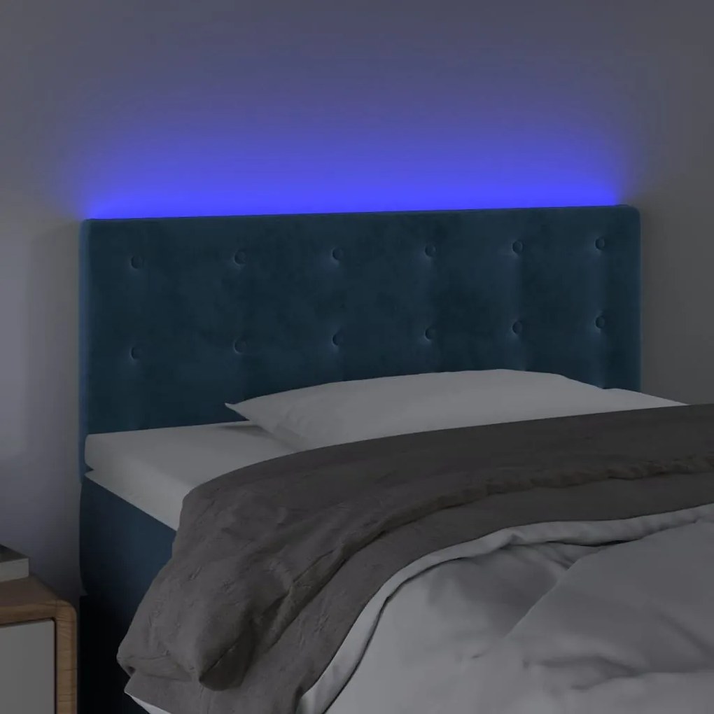 sötétkék bársony LED-es fejtámla 100x5x78/88 cm