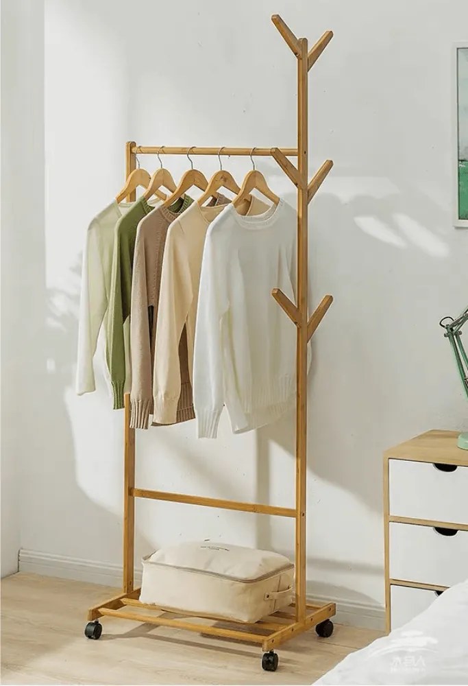 Kerekes akasztó, bambus, 60 cm széles, VIKIR TYP 1