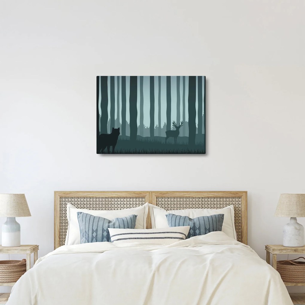 Kép - Szarvas farkassal a sziklák között (70x50 cm)