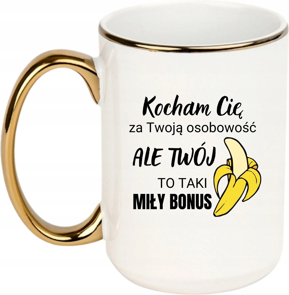 Bögre Fehér Arany Fül Nagy 440ml Vicces Ajándék Szeretlek