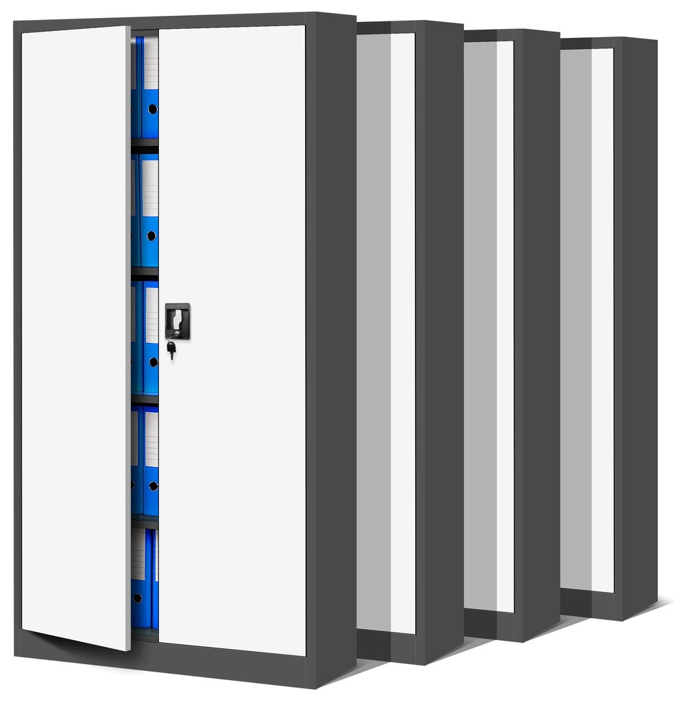 Set 4x fém iratszekrény JAN H, 900 x 1950 x 400 mm, antracit-fehér