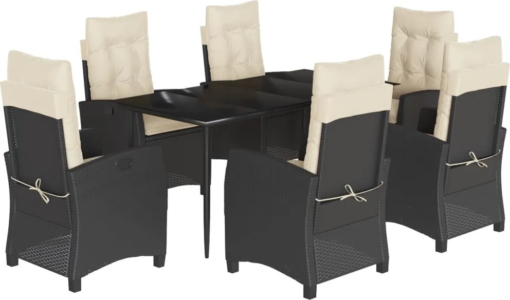 vidaXL 7 részes fekete polyrattan kerti étkezőgarnitúra párnával