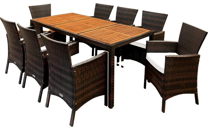 Casaria® Berlin 1+8 kerti rattan garnitúra - barna/fa